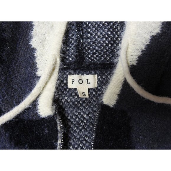 Pol Oversized Fuzzy Hooded Half Zip Sweater Black Cream Abstract Size Small - Picture 4 of 9